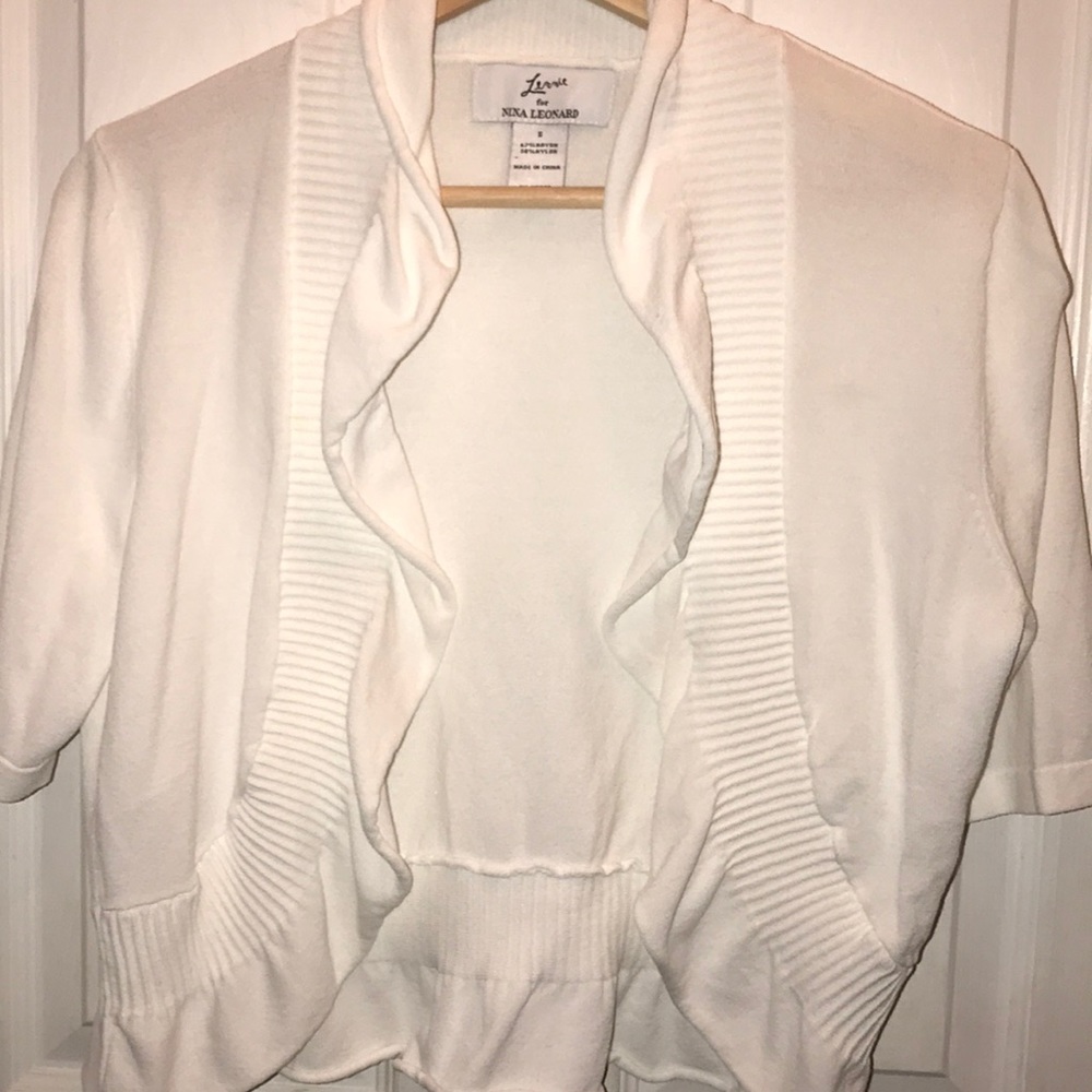Women’s White Ruffle Shrug/Sweater